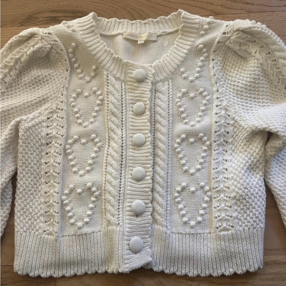 LoveShackFancy Soft White Textured Cardigan Size Small - Like New - Picture 2 of 12